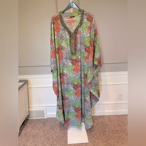 Dash by Kardashian One Size Kaftan Swim Coverup Summer Dress Feathers Maxi